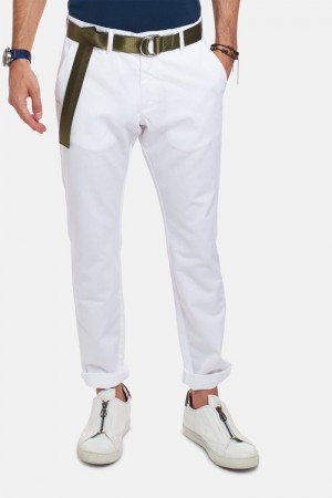 Férfi La Martina Slim-fit Linen-blend Chino Nadrág Fehér Magyarország | PLJ-7288