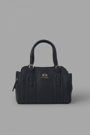 Női La Martina Faux Bőr Satchel Táska Fekete Magyarország | JBX-7529