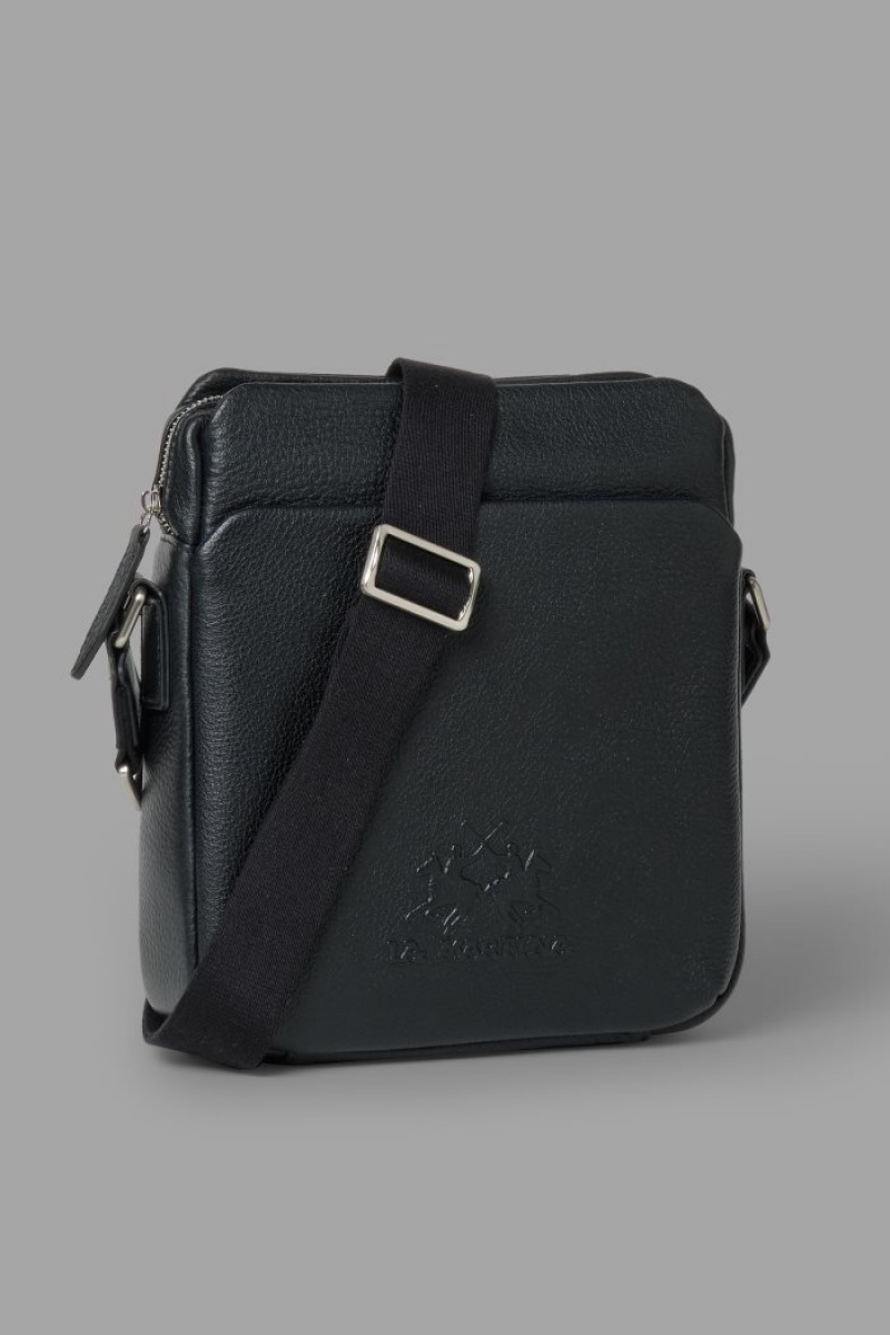 Férfi La Martina Bőr Crossbody Táska Fekete Magyarország | TTX-5616