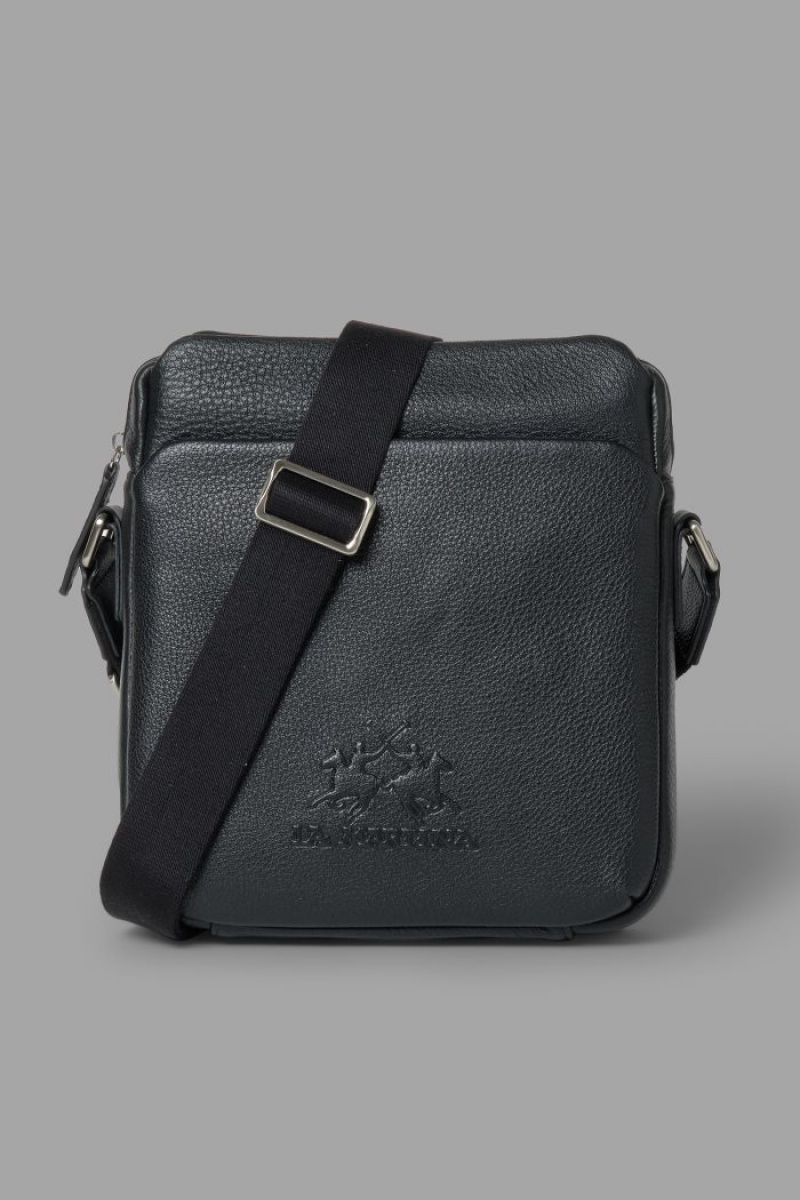 Férfi La Martina Bőr Crossbody Táska Fekete Magyarország | TTX-5616