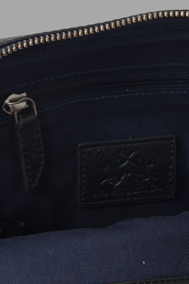 Férfi La Martina Bőr Crossbody Táska Fekete Magyarország | YOE-4437