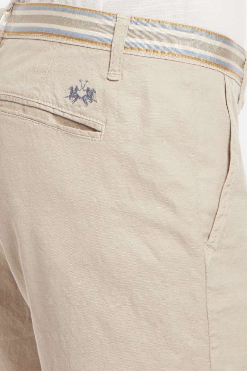 Férfi La Martina Regular-fit Linen-blend Bermuda Rövidnadrág Bézs Magyarország | PKN-0314