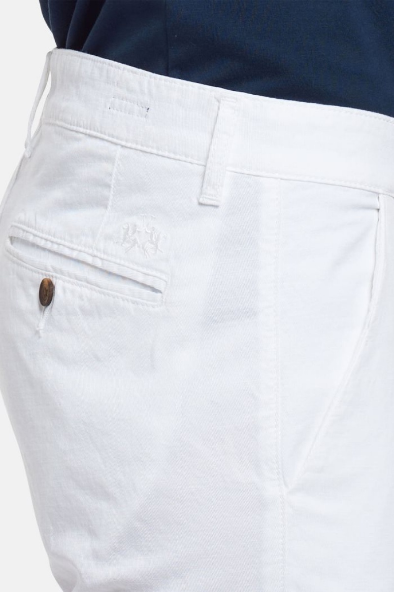 Férfi La Martina Slim-fit Linen-blend Chino Nadrág Fehér Magyarország | PLJ-7288