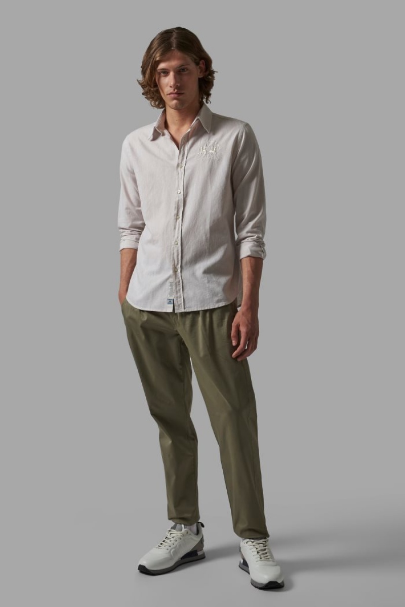 Férfi La Martina Slim-fit Linen-blend Ingek Szürke Magyarország | QXK-5354