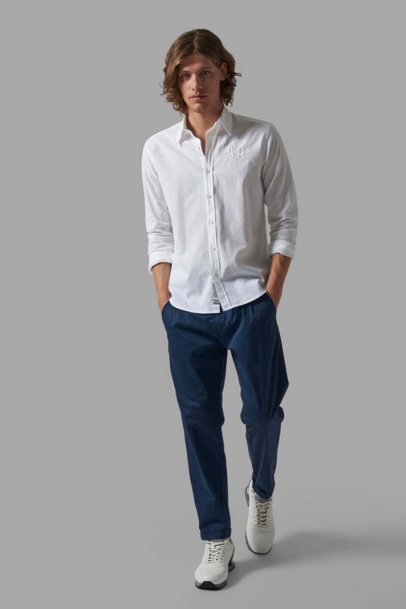 Férfi La Martina Slim-fit Linen-blend Ingek Fehér Magyarország | QYD-8390