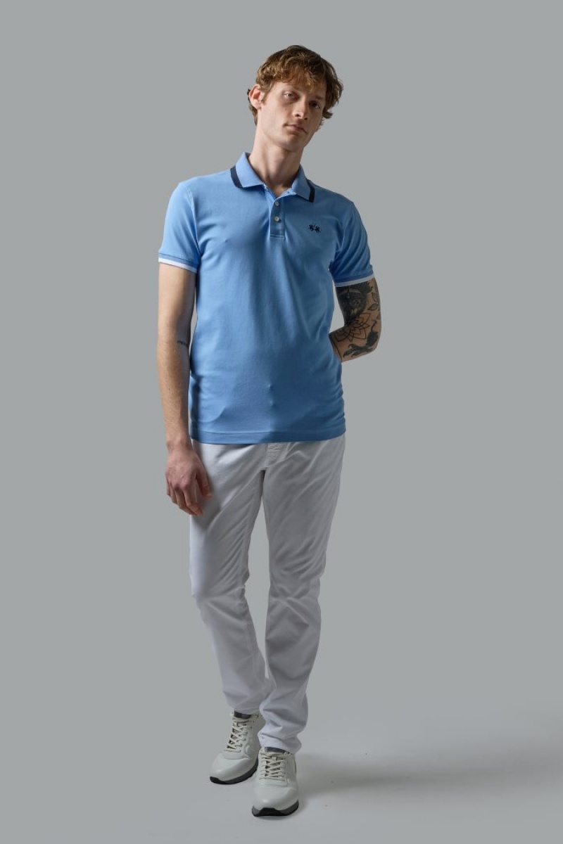 Férfi La Martina Slim-fit Stretch Piqué Pólóing Kék Magyarország | TGM-0894