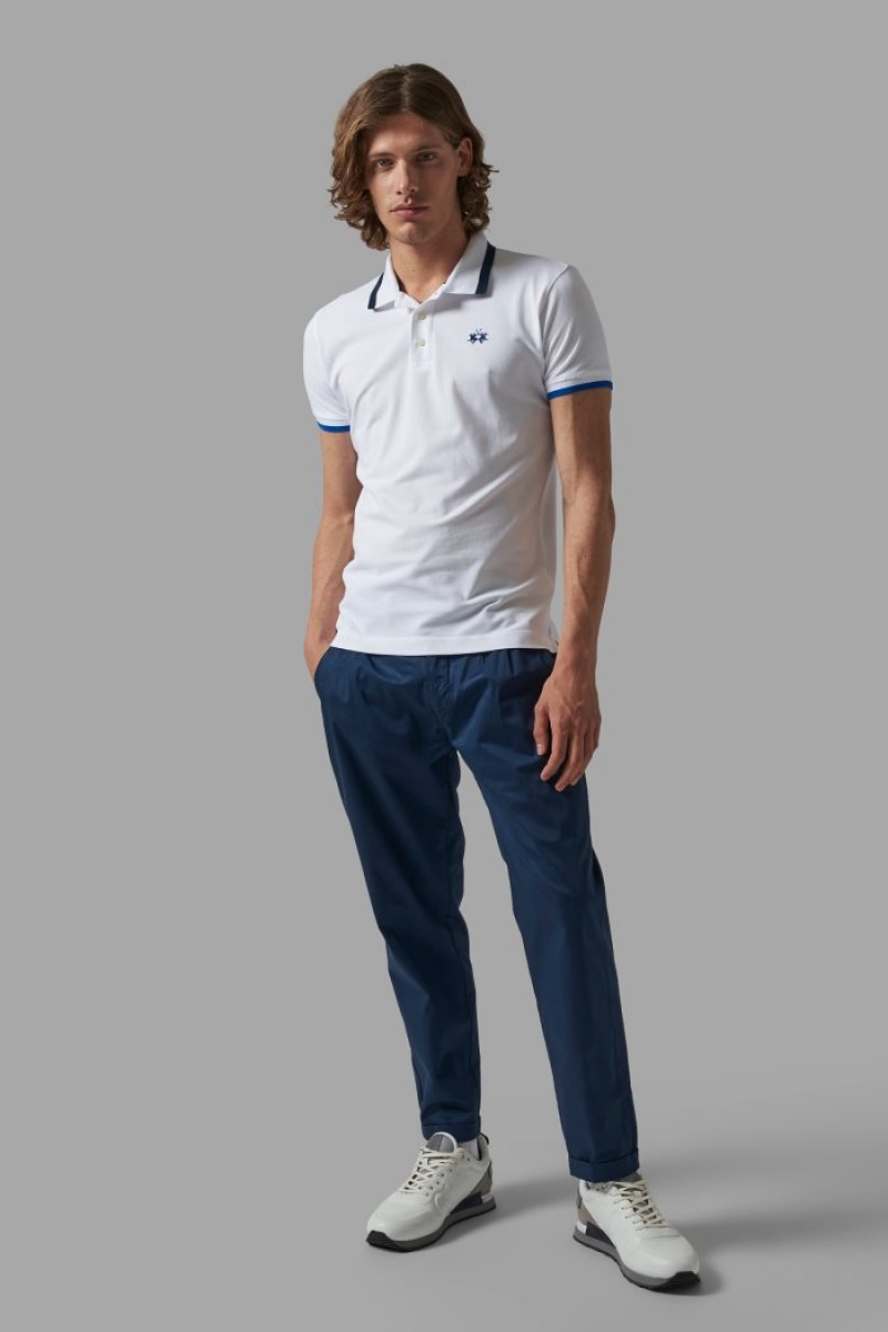 Férfi La Martina Slim-fit Stretch Piqué Pólóing Fehér Magyarország | WAQ-3754