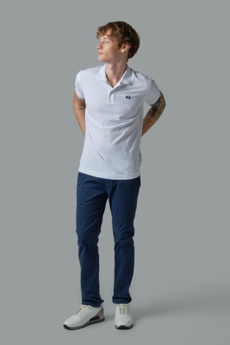 Férfi La Martina Slim-fit Stretch Piqué Pólóing Fehér Magyarország | CZY-0351