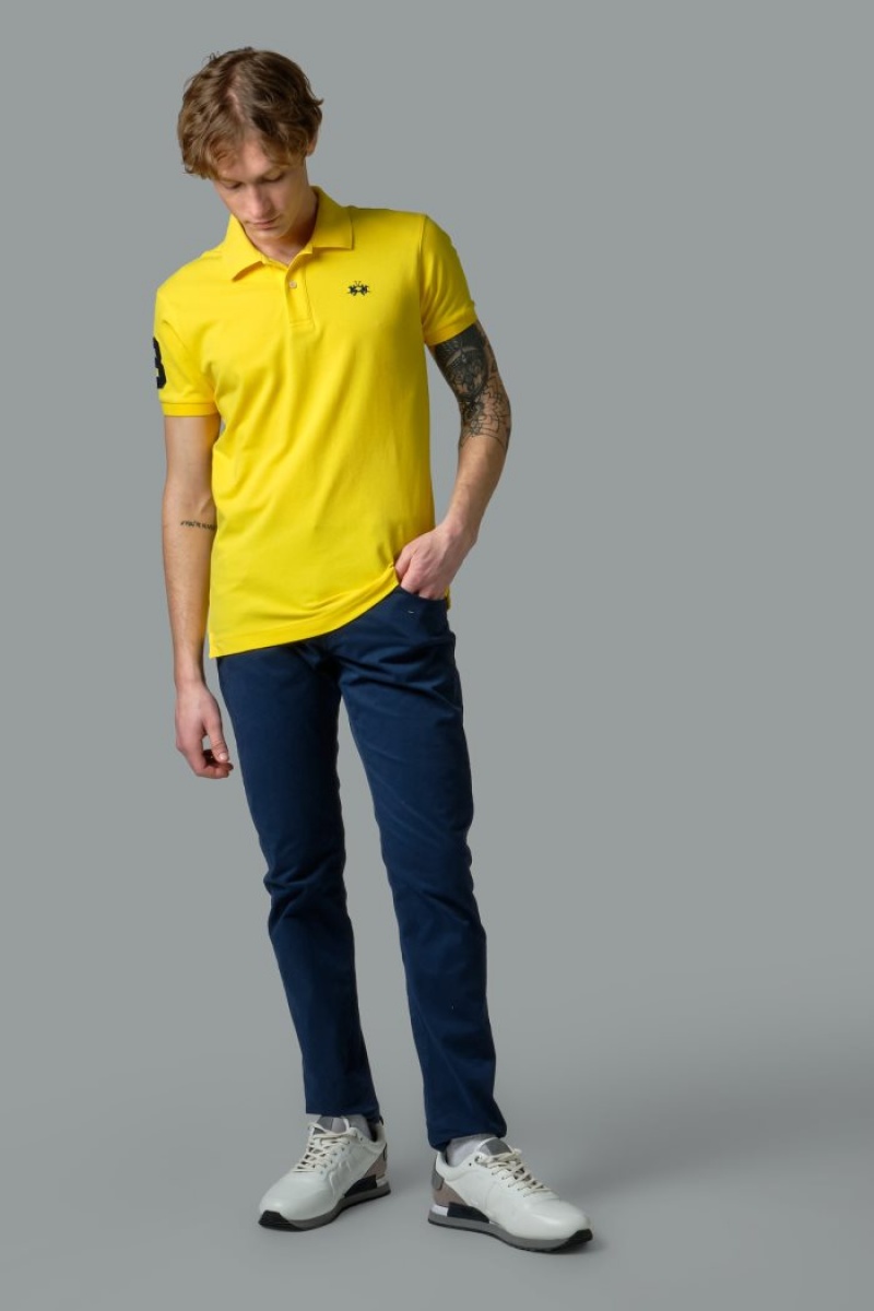 Férfi La Martina Slim-fit Stretch Piqué Pólóing Sárga Magyarország | POX-5241