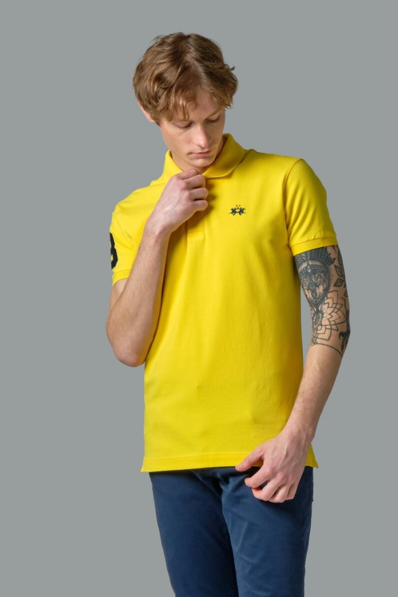 Férfi La Martina Slim-fit Stretch Piqué Pólóing Sárga Magyarország | POX-5241