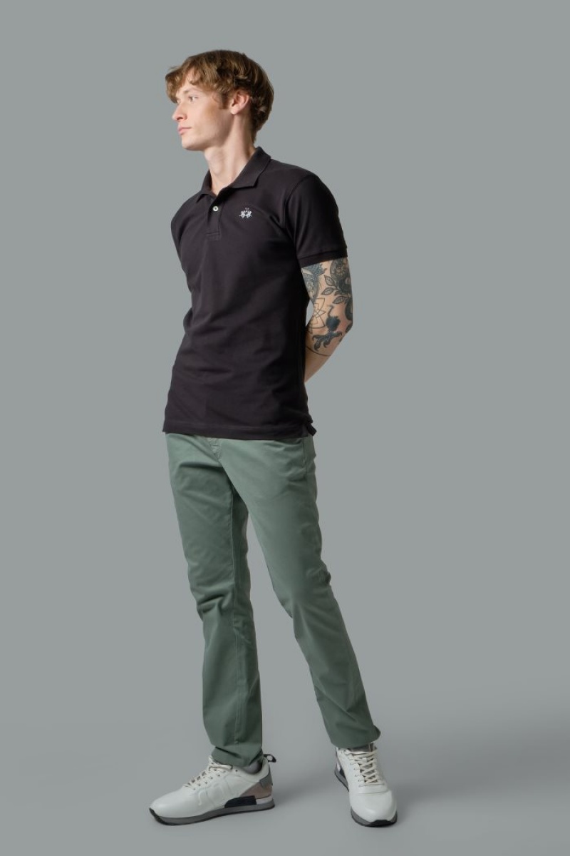 Férfi La Martina Slim-fit Stretch Piqué Pólóing Fekete Magyarország | RTU-5739