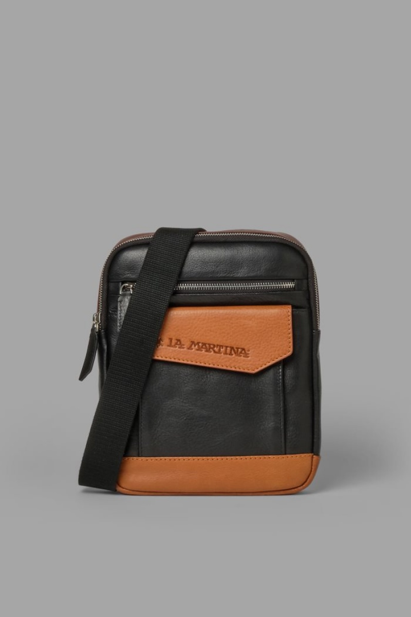 Férfi La Martina Two-tone Crossbody Táska Sötétkék Barna Magyarország | KKU-2590