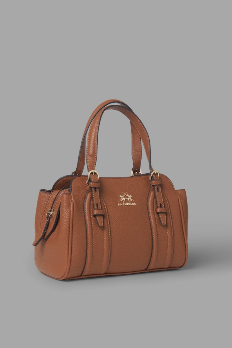 Női La Martina Faux Bőr Satchel Táska Barna Magyarország | QBO-3747