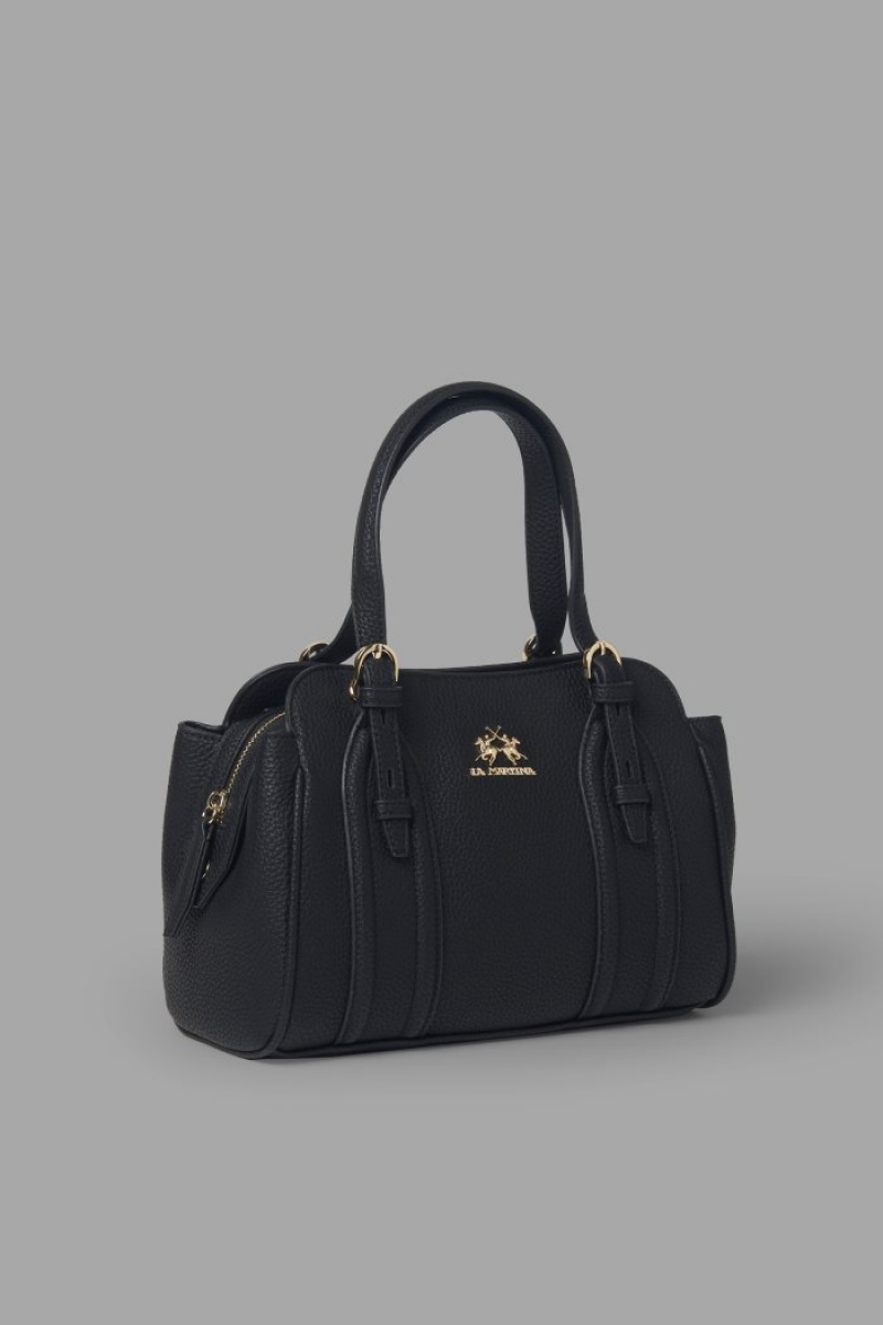 Női La Martina Faux Bőr Satchel Táska Fekete Magyarország | JBX-7529