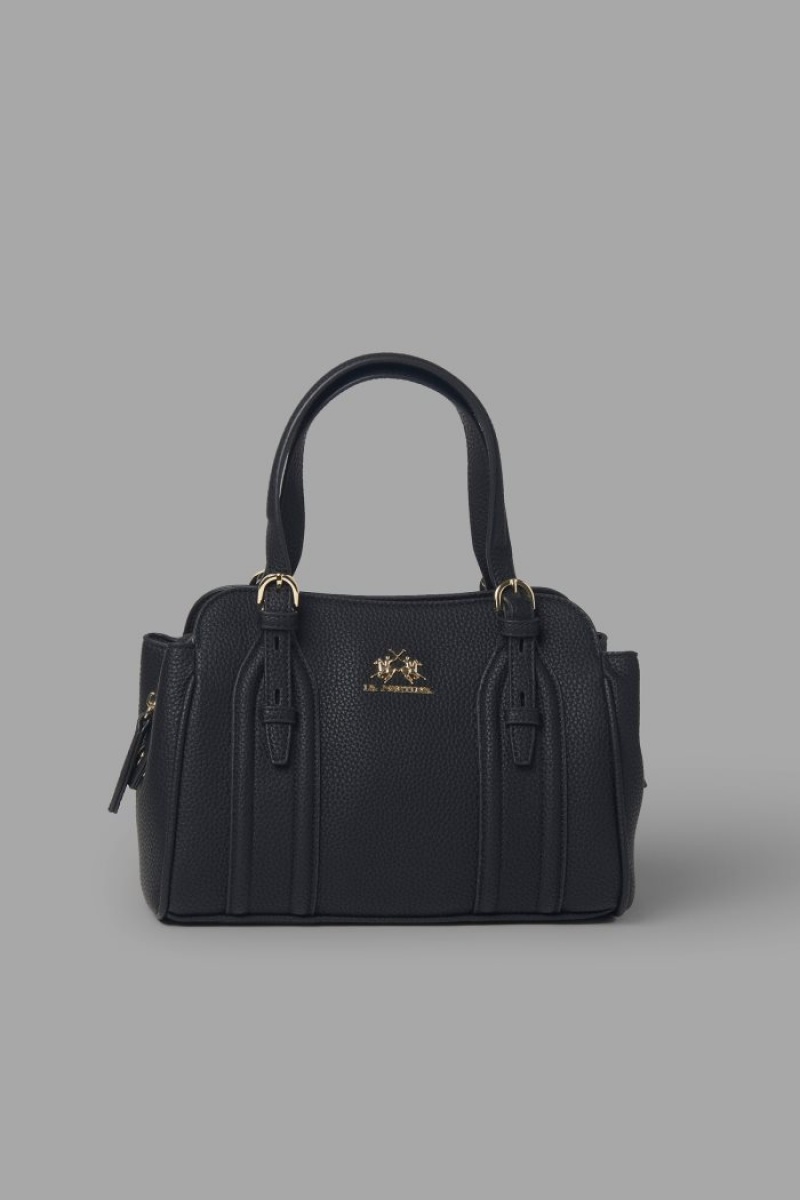 Női La Martina Faux Bőr Satchel Táska Fekete Magyarország | JBX-7529