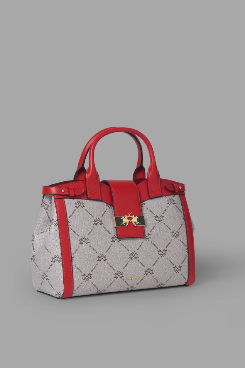 Női La Martina Featuring An All-over Logo Print Satchel Táska Piros Magyarország | YEA-7126