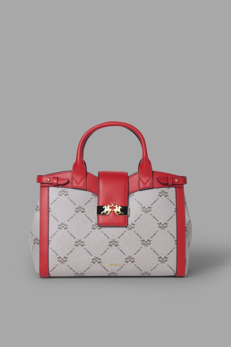 Női La Martina Featuring An All-over Logo Print Satchel Táska Piros Magyarország | YEA-7126