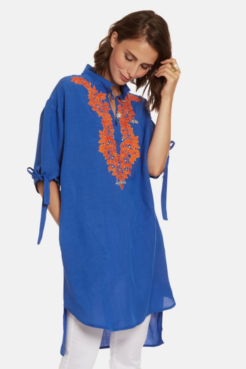 Női La Martina Regular-fit Linen-blend Kaftan Kék Magyarország | JWT-8239