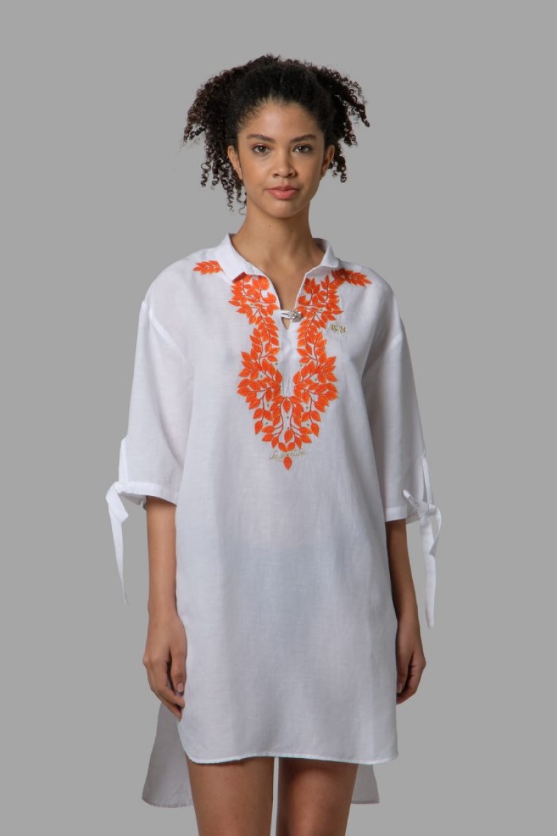 Női La Martina Regular-fit Linen-blend Kaftan Fehér Magyarország | OUI-8669