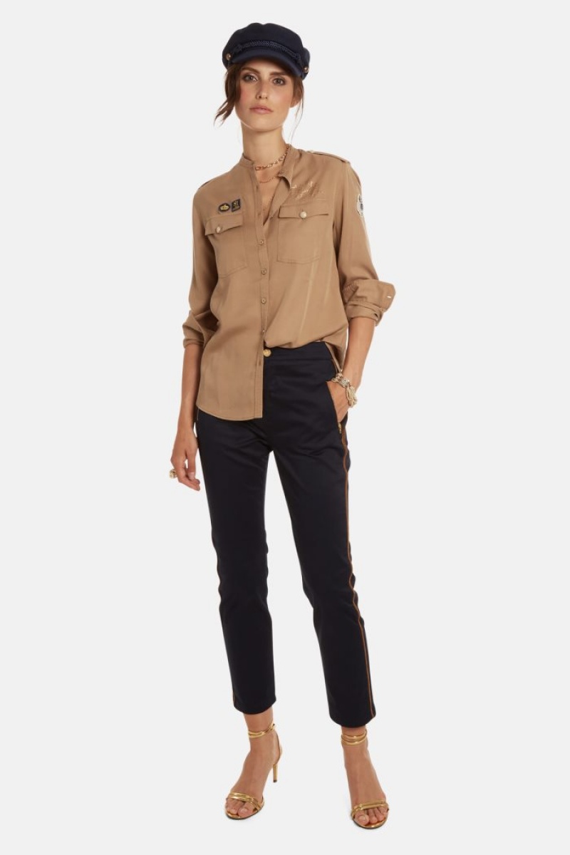 Női La Martina Regular-fit Lyocell Ingek Khaki Magyarország | GLD-6521