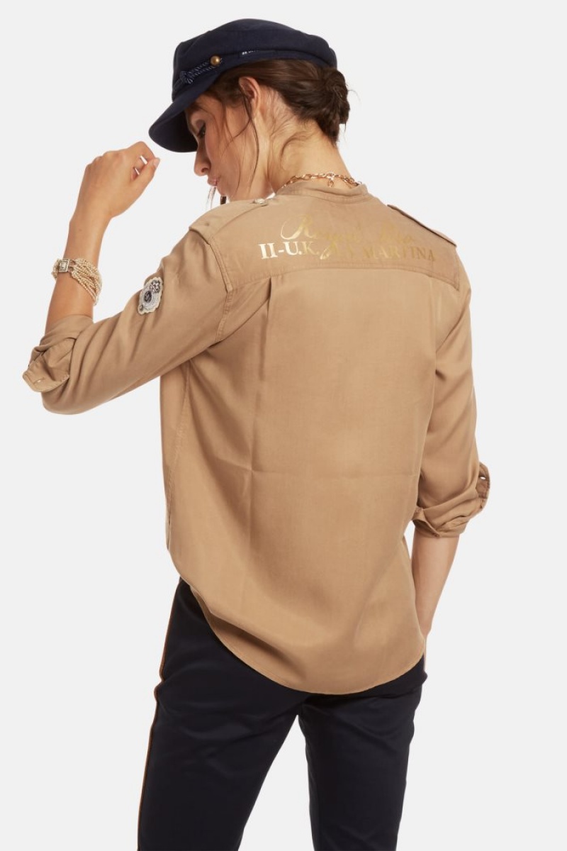 Női La Martina Regular-fit Lyocell Ingek Khaki Magyarország | GLD-6521