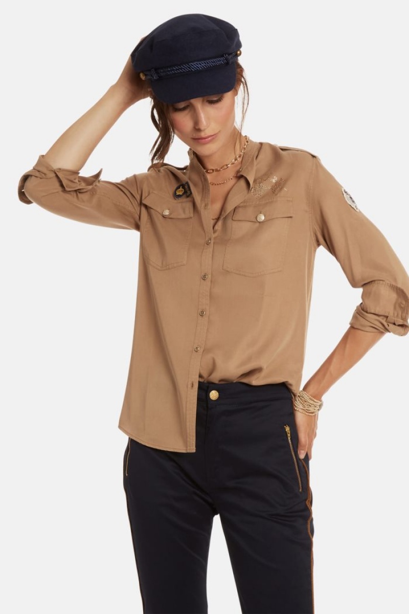 Női La Martina Regular-fit Lyocell Ingek Khaki Magyarország | GLD-6521